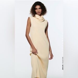 Zara Ribbed Cream Ivory Knit Maxi Dress